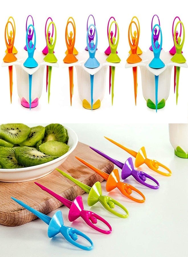 N M Z 6 pcs + 1 Dancing Doll Holder Shape Fork Fruit Fork Snack Dessert Fork Holder for Party - Image 4