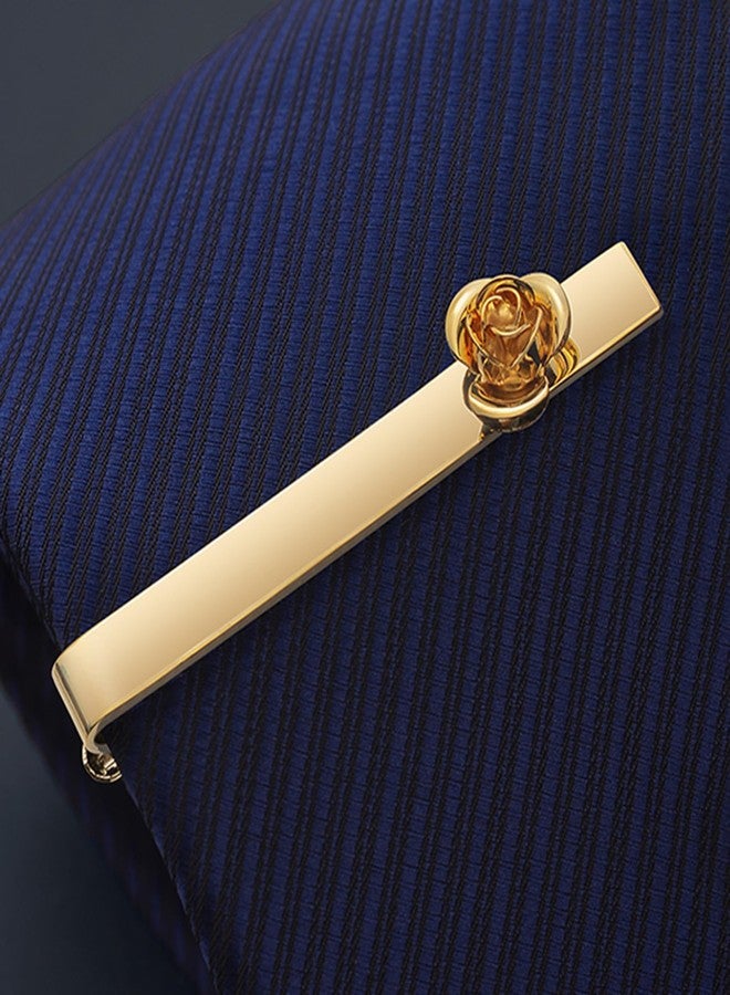 Jonwo Rose Flower Men's Tie Clip With Presentation Box - Tie Bar for Gentleman - Regular Necktie Clip for Daily Business, Anniversary, Wedding Occasions (14K Gold Plated) - Image 3