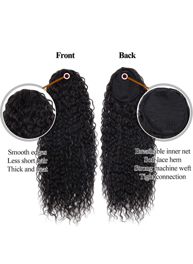 Meepo 30 Inch Curly Ponytail Extensions Synthetic Deep Wave Drawstring Ponytail For Black Women Human Hair Feeling With Clip In Thick Ponytail Hair Natural Black Hairpiece1B190g 30inch 1B - Image 4
