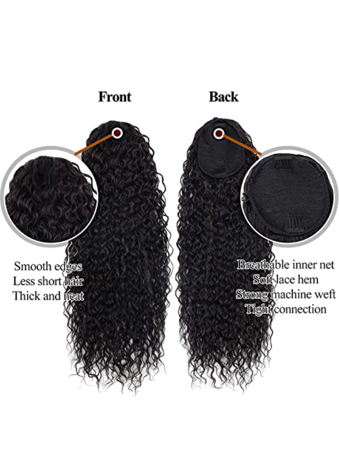Meepo 30 Inch Curly Ponytail Extensions Synthetic Deep Wave Drawstring Ponytail For Black Women Human Hair Feeling With Clip In Thick Ponytail Hair Natural Black Hairpiece1B190g 30inch 1B - Image 3
