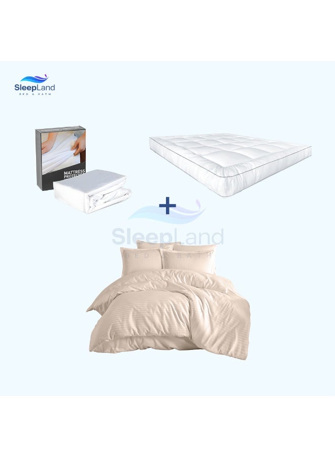سليب لاند بكج ( لباد فندقي مقاس 200×180 سم ارتفاع 14 سم + واقي مرتبة مقاس 200×180 سم + مفرش فندقي لون بيج مقاس 200×200سم ) - Image 1