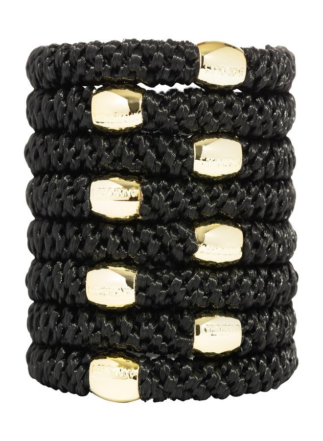 L. Erickson Black Hair Ties with Gold Bead for Thick Hair, Grab & Go Ponytail Holders, 8 Pack, Black | Gold Bead, Thick No-Crease Bands with Strong Hold, Damage-Free Design | L. Erickson - Image 1