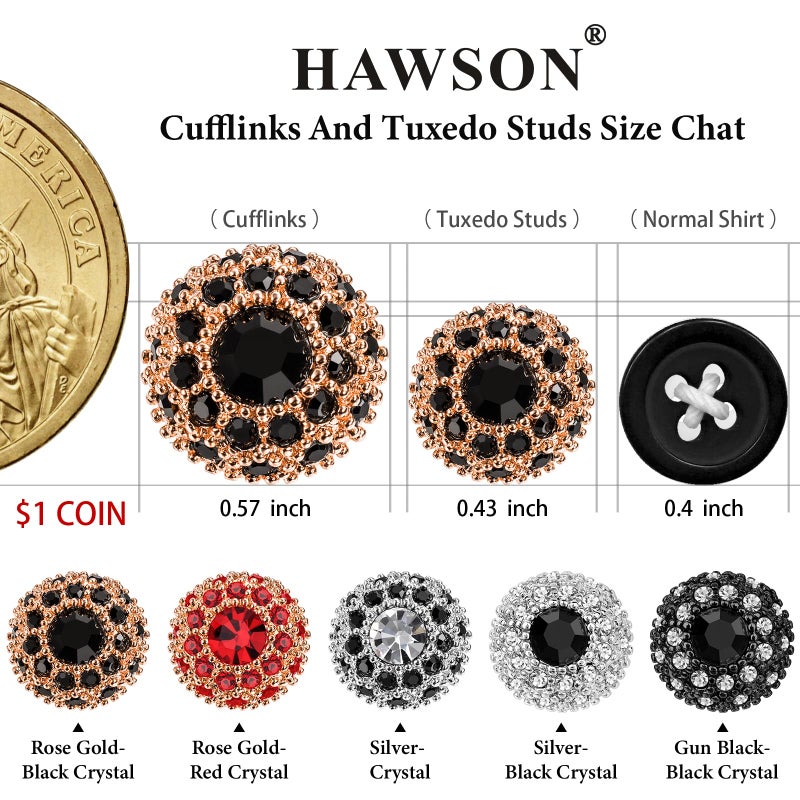 HAWSON Fancy Crystal Tuxedo Studs and Cufflinks for Men,Men's Tuxedo Shirt Accessories on Wedding Anniversary Formal Party Chrismas. - Image 4