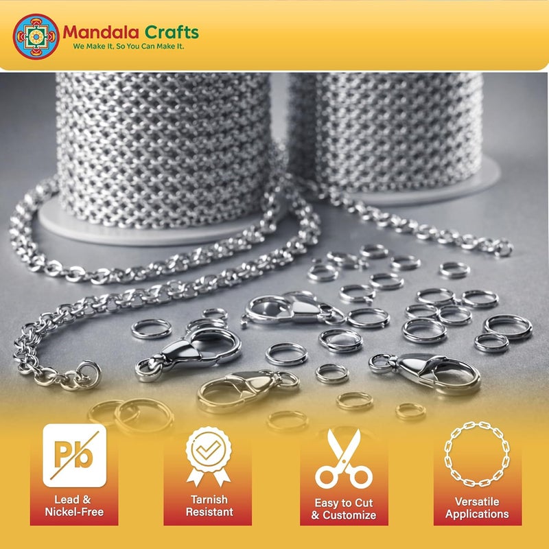 Mandala Crafts Stainless Steel Chain Roll with Jump Rings and Lobster Clasps for Jewelry Making - Image 5