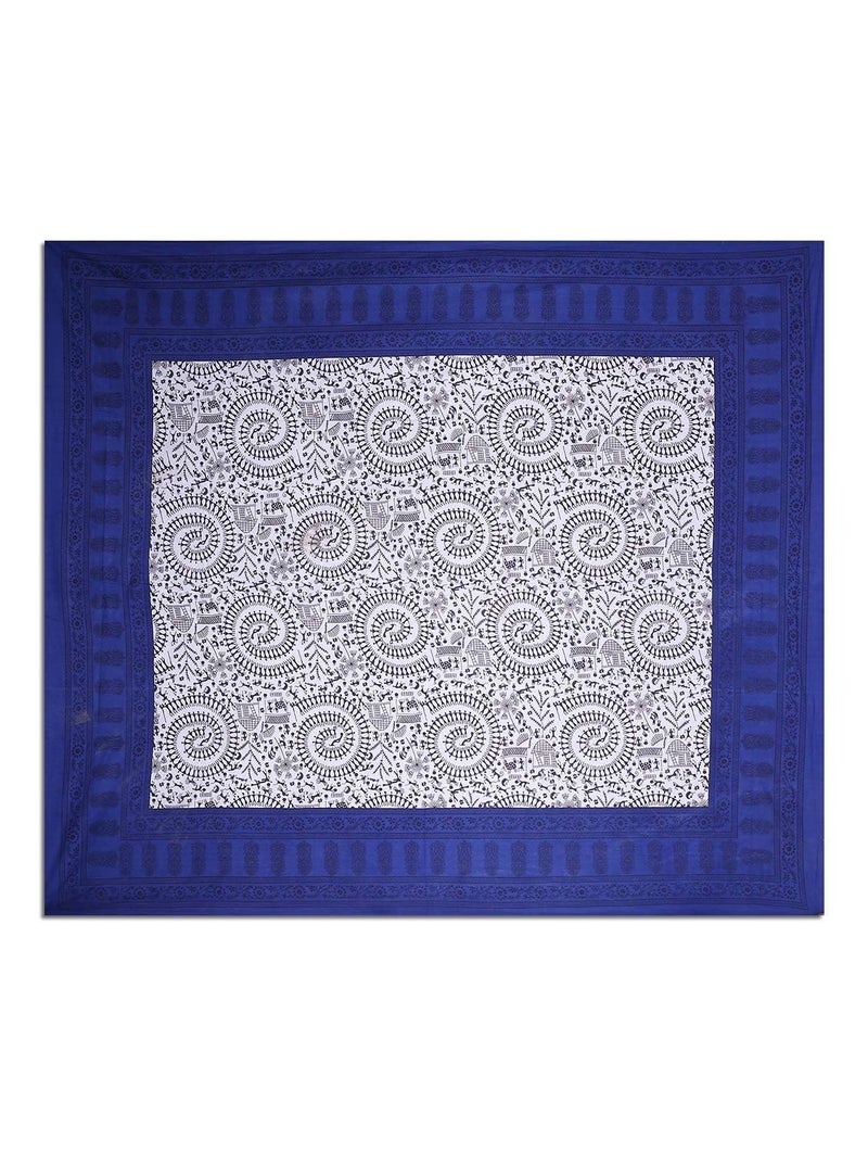 ART WORLD Queen Size Double Bed Sheet with Pillow Covers Pure Cotton Traditional Printed Bedcover (Blue) - Image 2