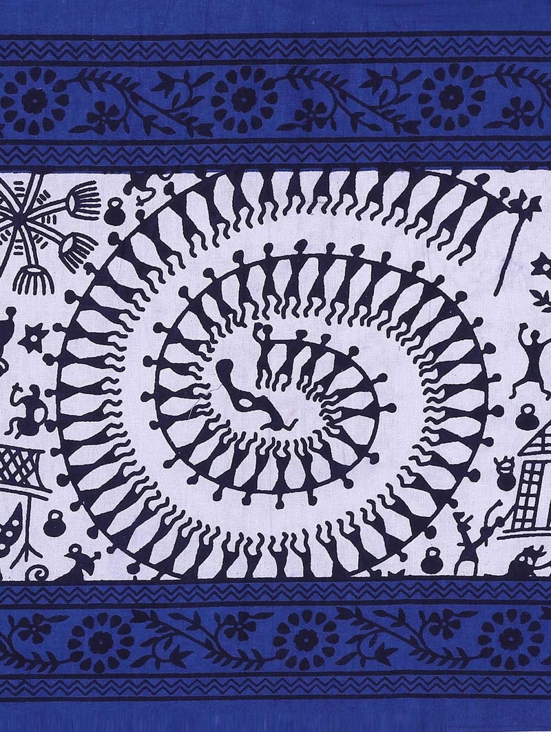 ART WORLD Queen Size Double Bed Sheet with Pillow Covers Pure Cotton Traditional Printed Bedcover (Blue) - Image 3