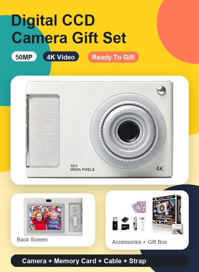 Arabest 4k CCD Digital Zoom Student Digital Camera 50MP Portable Digital Photography Camera Selfie Camera，Includes 64GB SD card, card reader, OTG adapter and gift box. - Image 1