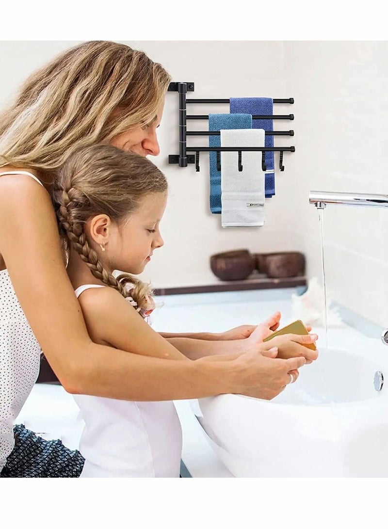 Excefore Swivel Towel Rack, 4-Arm Bathroom Wall Mounted Bars Holder with Hooks Rustproof 180° Rotation Organizer for Kitchen - Image 4