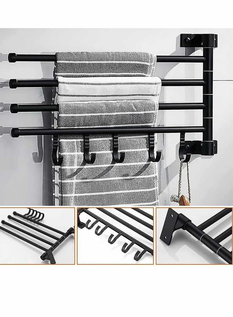 Excefore Swivel Towel Rack, 4-Arm Bathroom Wall Mounted Bars Holder with Hooks Rustproof 180° Rotation Organizer for Kitchen - Image 5