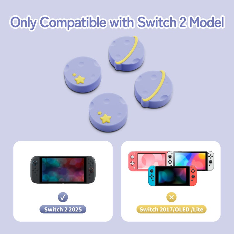 GeekShare Silicone Joystick Thumb Grip Caps Compatible with Nintendo Switch 2025, Soft Joystick Cover Caps for Switch 2, 4PCS - Purple Planet - Image 2