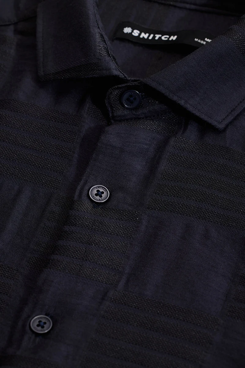 SNITCH Navy Self-Design Slim Fit Shirt