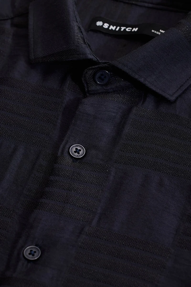 SNITCH Navy Self-Design Slim Fit Shirt