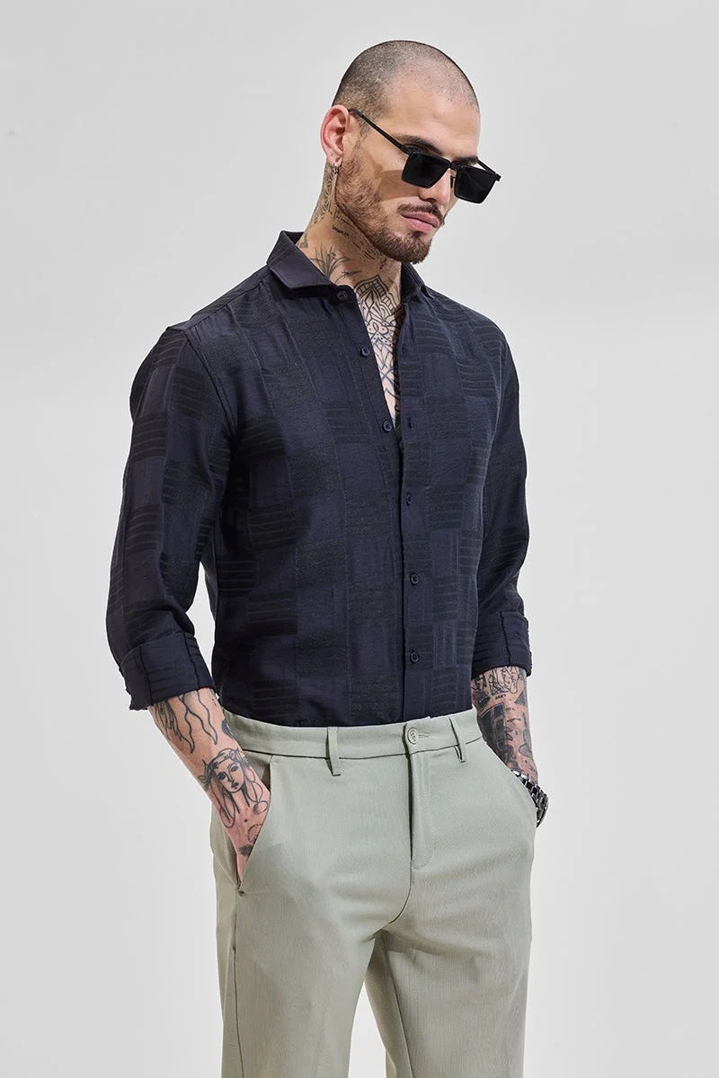 SNITCH Navy Self-Design Slim Fit Shirt
