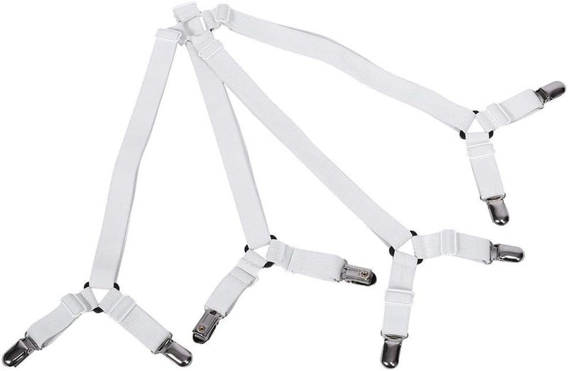 klarako 2 Colors Elastic Adjustable Sheet Clips, Bed Straps, Fasten Bed Mattress for Bedding Mattress Bed Mattress Pad Tablecloths(White) - Image 4