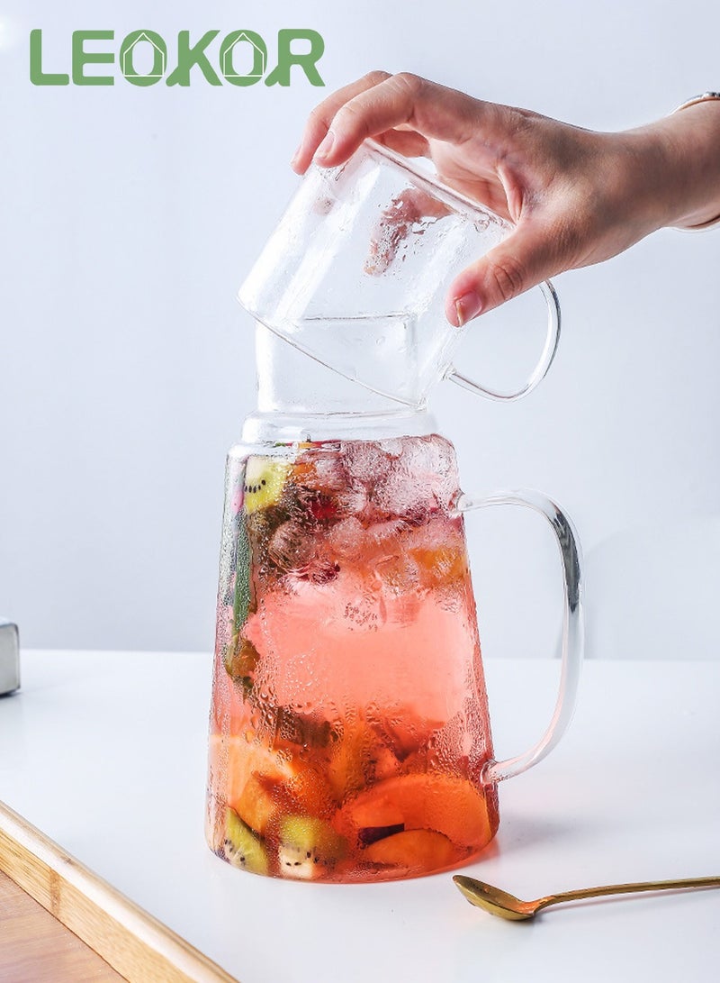 LEOKOR إبريق ماء زجاجي مشروبات إبريق ماء ساخن وبارد إبريق ماء مع كوب ١٢٠٠مل - Image 1