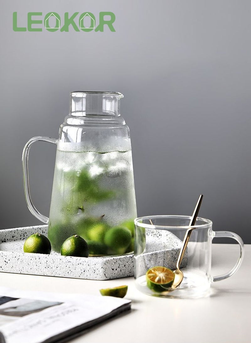 LEOKOR إبريق ماء زجاجي مشروبات إبريق ماء ساخن وبارد إبريق ماء مع كوب ١٢٠٠مل - Image 5
