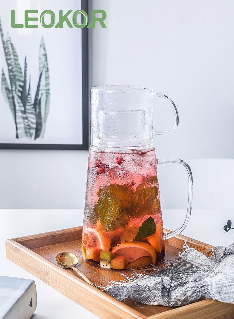 LEOKOR إبريق ماء زجاجي مشروبات إبريق ماء ساخن وبارد إبريق ماء مع كوب ١٢٠٠مل - Image 2
