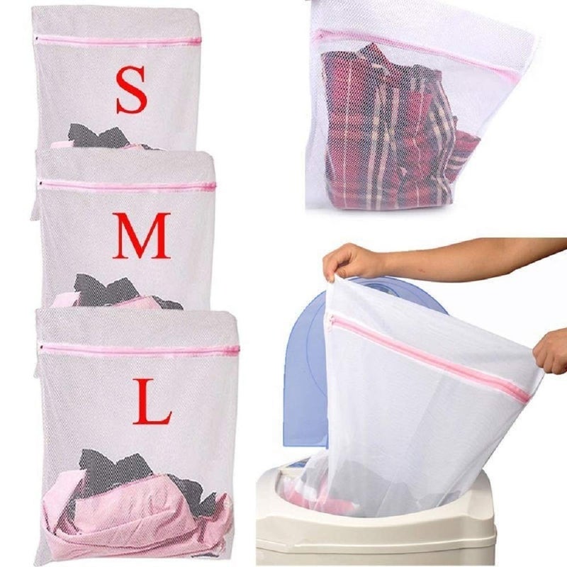TCCO ENTERPRISE TCCO ENTERPRISE Mesh Laundry Clothes Washing Bag of 3 Heavy Duty Net with Zipper LockLingerie Bags for Laundry 1 Large 1 Medium 1 Small for Garment Underwear Sock Baby Clothes Sweater Travel Washing Machine Clothes  - Image 2