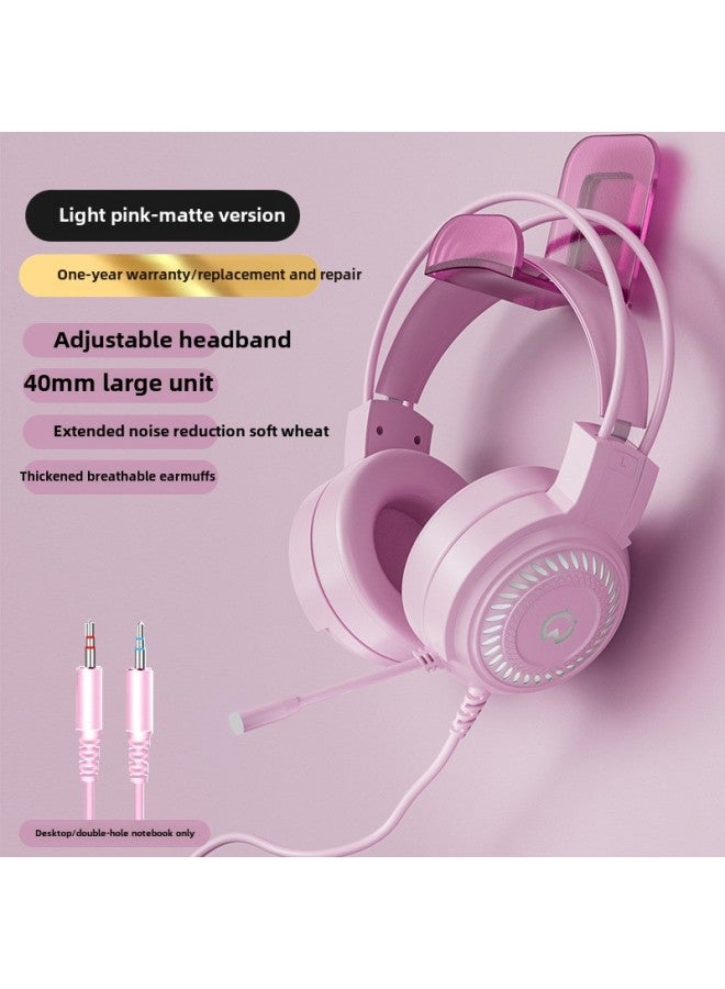 Computer Headset USB Headset E-sports Game Wired Headset Noise Reduction Microphone Desktop Notebook 7.1 Channel-Color:[pink Matt] Double 3.5mm Version  - Image 1