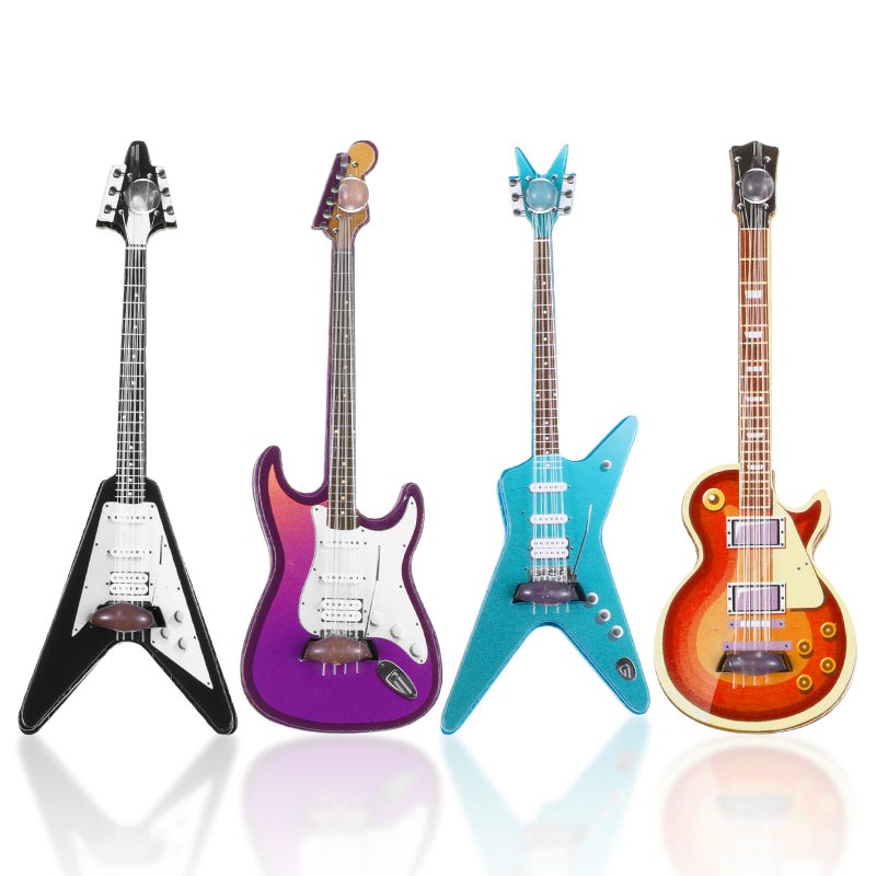LLOUSSAK 4Pcs Mini Electric Guitar Bass Guitar Ornament 112 Scale Wooden Miniature Musical Instrument for Mini Music Room Home DecorationPurple Blue Brown Black - Image 2