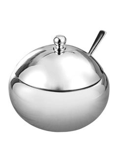 NIBEMINENT Stainless Steel Condiment Holder With Spoon Lid Silver 6.5x10centimeter  - Image 1