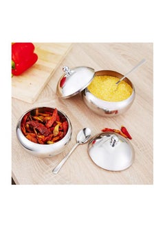NIBEMINENT Stainless Steel Condiment Holder With Spoon Lid Silver 6.5x10centimeter  - Image 4