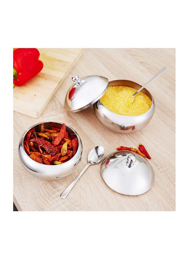 NIBEMINENT Stainless Steel Condiment Holder With Spoon Lid Silver 6.5x10centimeter - Image 4