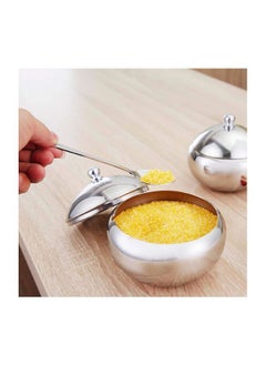 NIBEMINENT Stainless Steel Condiment Holder With Spoon Lid Silver 6.5x10centimeter  - Image 3