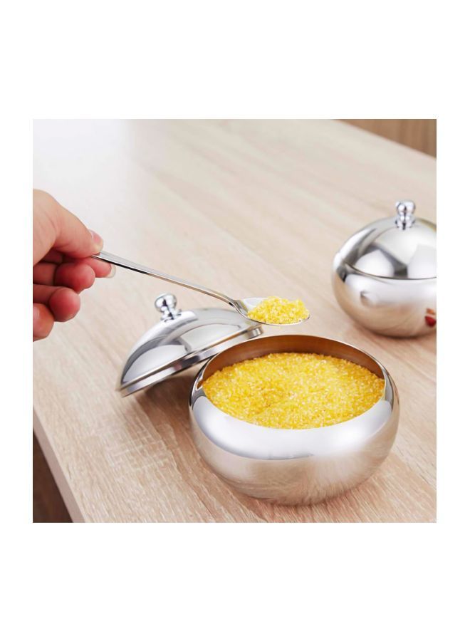 NIBEMINENT Stainless Steel Condiment Holder With Spoon Lid Silver 6.5x10centimeter - Image 3