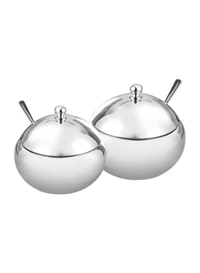 NIBEMINENT Stainless Steel Condiment Holder With Spoon Lid Silver 6.5x10centimeter - Image 2