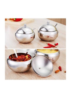 NIBEMINENT Stainless Steel Condiment Holder With Spoon Lid Silver 6.5x10centimeter  - Image 5