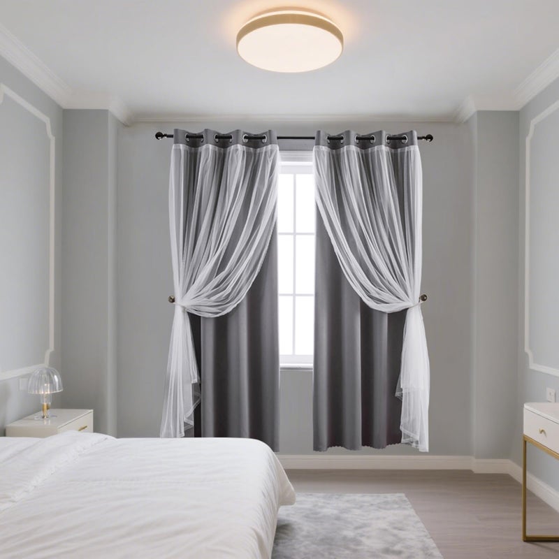 Anytime Home Curtains Blackout and Sheer Layered Solid Window Curtain Panel Pair with Grommet Top, 52Wx63L,Grey - Image 5