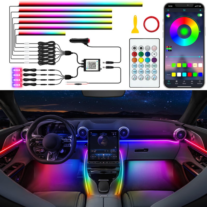 Jushope Car LED Strip Lights Interior Acrylic LED Lights for Car with Dynamic Rainbow Dream Color Chasing Ambient Lighting Kits Music Sync 10 in 14 295433145 inches4 Footwell Lights - Image 2