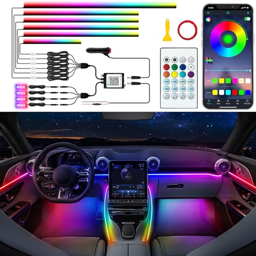 Jushope Car LED Strip Lights Interior Acrylic LED Lights for Car with Dynamic Rainbow Dream Color Chasing Ambient Lighting Kits Music Sync 10 in 14 295433145 inches4 Footwell Lights - Image 1
