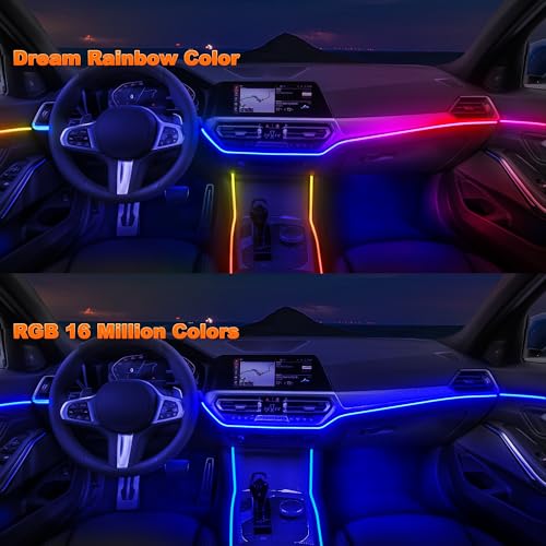 Jushope Car LED Strip Lights Interior Acrylic LED Lights for Car with Dynamic Rainbow Dream Color Chasing Ambient Lighting Kits Music Sync 10 in 14 295433145 inches4 Footwell Lights - Image 3