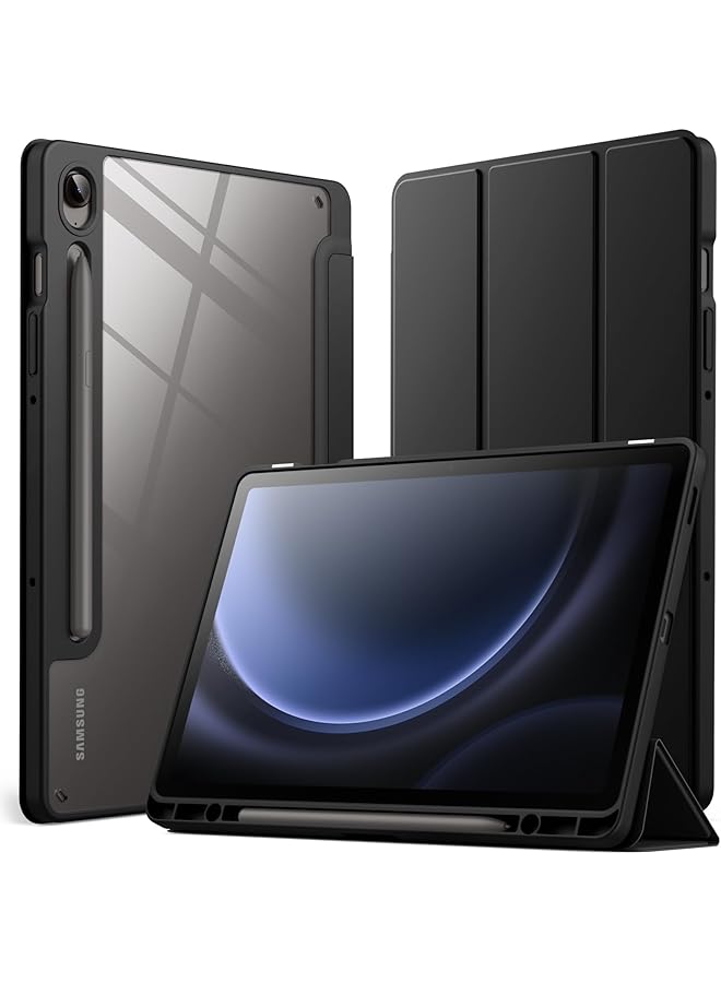 جي تيك حافظة لجهاز سامسونج جالكسي تاب S9 Fe مقاس 10.9 بوصة مع حامل قلم S، غطاء خلفي شفاف صلب من البولي كربونات مع حامل ثلاثي الطيات وخاصية الإيقاظ التلقائي والنوم (أسود) - Image 1
