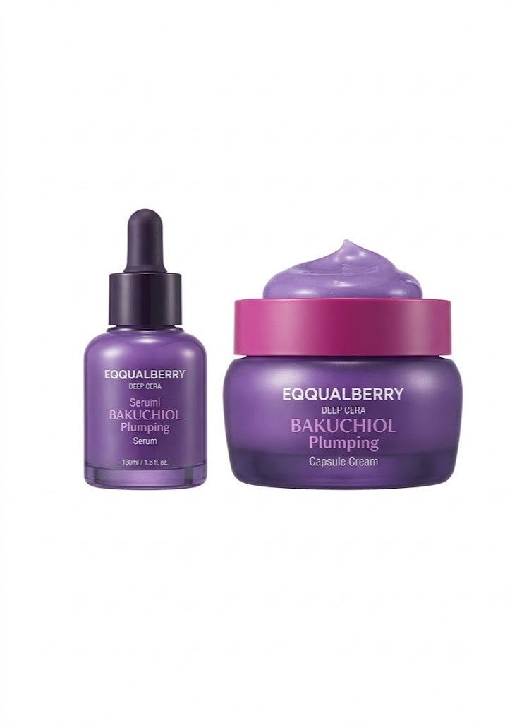 eqqualberry Bakuchiol Plumping Serum 30ml | Plant-Based Retinol Alternative Face Serum | Anti-Aging, Firming & Hydrating for All Skin Types & Bakuchiol Plumping Capsule Cream 50ml | Plant-Based Retinol Alternative Face Moisturizer | Anti-Aging, Firming & Deep Hydration Bundle - Image 1
