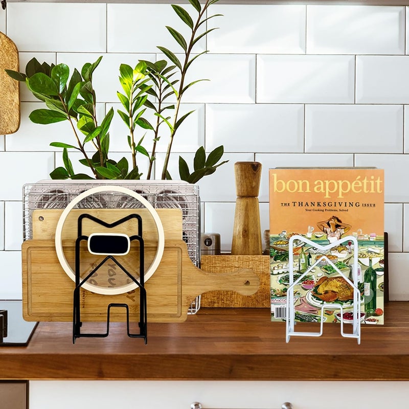 SUNFICON 2 Pack White Cutting Board Holder Rack Pot Pan Lids Holder Chopping Board Organizer Thin Bakeware Tray Dry Display Stand Kitchen Countertop Cabinet Office - Image 3