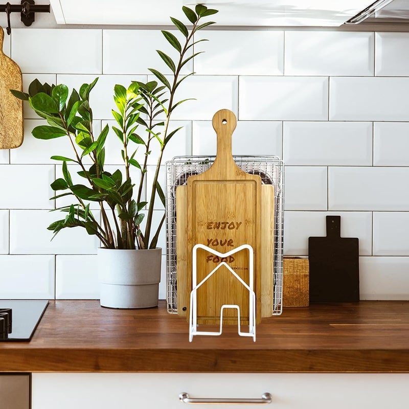 SUNFICON 2 Pack White Cutting Board Holder Rack Pot Pan Lids Holder Chopping Board Organizer Thin Bakeware Tray Dry Display Stand Kitchen Countertop Cabinet Office - Image 2