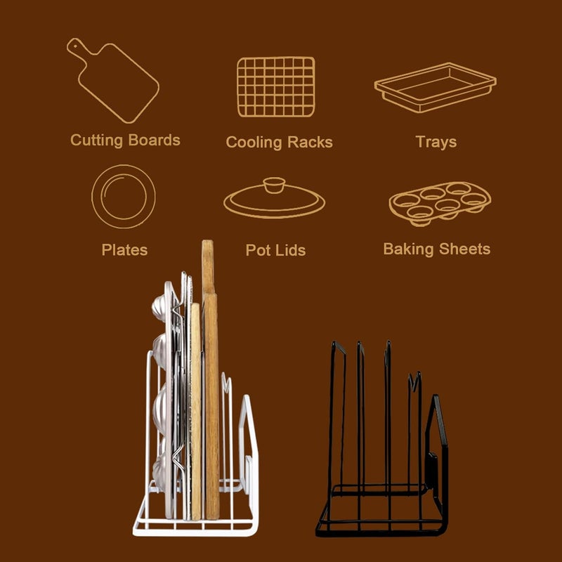 SUNFICON 2 Pack White Cutting Board Holder Rack Pot Pan Lids Holder Chopping Board Organizer Thin Bakeware Tray Dry Display Stand Kitchen Countertop Cabinet Office - Image 5