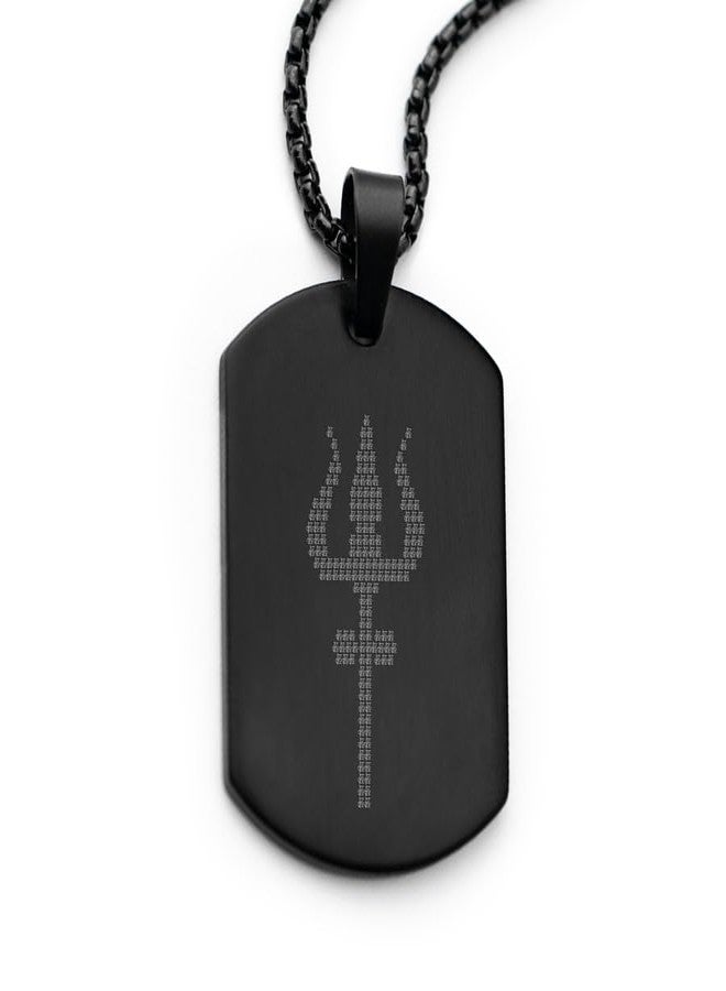 Mesmerize Shiva Trishul Micro-carved Tag Stainless Steel Locket Chain| Locket and Pendant Necklace for Men and Guys | Modern Trishul Pendant for Men | Shiv Necklace with Chain in Black | 6-Month Warranty. - Image 1