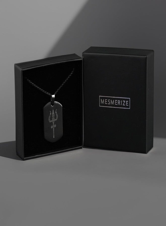 Mesmerize Shiva Trishul Micro-carved Tag Stainless Steel Locket Chain| Locket and Pendant Necklace for Men and Guys | Modern Trishul Pendant for Men | Shiv Necklace with Chain in Black | 6-Month Warranty. - Image 4