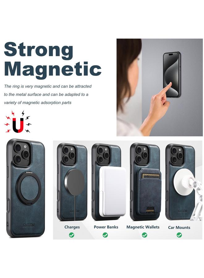 Suteni Case For iPhone 16 Pro Max G3 Oil Wax 360 Rotation Holder MagSafe Back Phone Case - Image 3