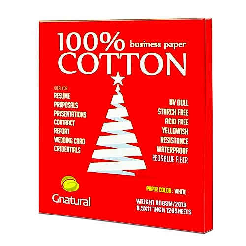 gnatural 100% Cotton, Gnatural 8.5 x 11 Inch, 20lb/80GSM,with Red & Blue Fiber, Waterproof for Inkjet and Laser Printing Paper - 120 Sheets Starch Free - Image 1