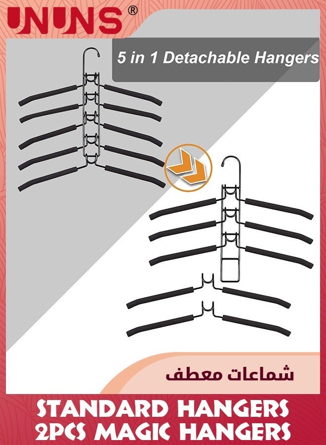 UNUNS 2 Pcs Hangers Space Saving, 5 in 1 Magic Multiple Stainless Steel Metal Hanger, Multi Layer Hangers, Non-Slip Foam Padded Clothes Hanger For Household Saver-Black - Image 2