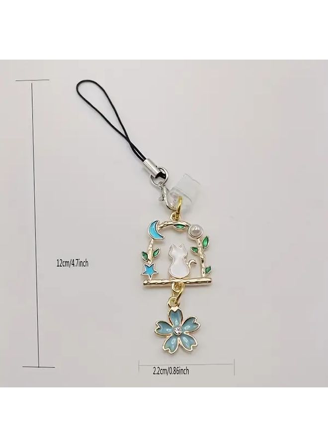 Mobile Phone Dust Plug Blue Metal Fashion Flowers Cat Pendant Suitable For Iphone - Image 2