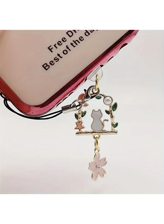 Mobile Phone Dust Plug Blue Metal Fashion Flowers Cat Pendant Suitable For Iphone - Image 4