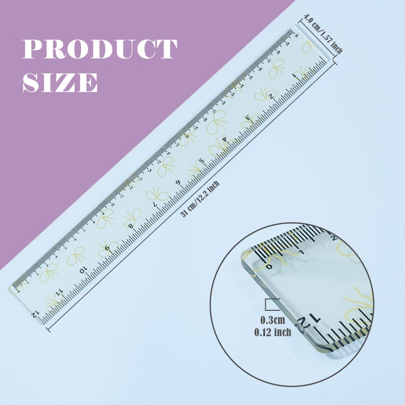 BAYTORY 4Pcs Transparent Acrylic Ruler 12 Inch, Clear Plastic Straight Rulers, Shatterproof Student Stationery Centimeters with Inches, for Classroom Essentials School Supplies (Bowknot 12 Inch) - Image 2