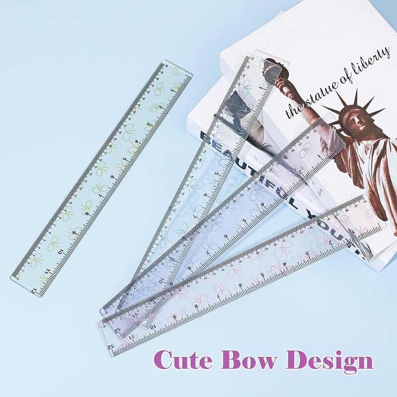 BAYTORY 4Pcs Transparent Acrylic Ruler 12 Inch, Clear Plastic Straight Rulers, Shatterproof Student Stationery Centimeters with Inches, for Classroom Essentials School Supplies (Bowknot 12 Inch) - Image 5