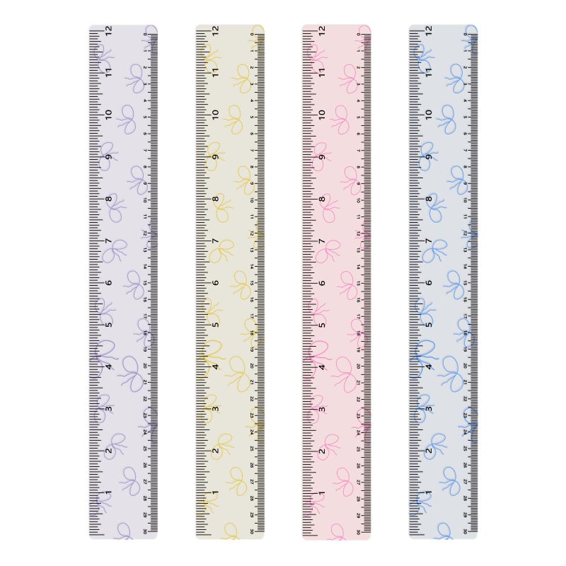 BAYTORY 4Pcs Transparent Acrylic Ruler 12 Inch, Clear Plastic Straight Rulers, Shatterproof Student Stationery Centimeters with Inches, for Classroom Essentials School Supplies (Bowknot 12 Inch) - Image 1
